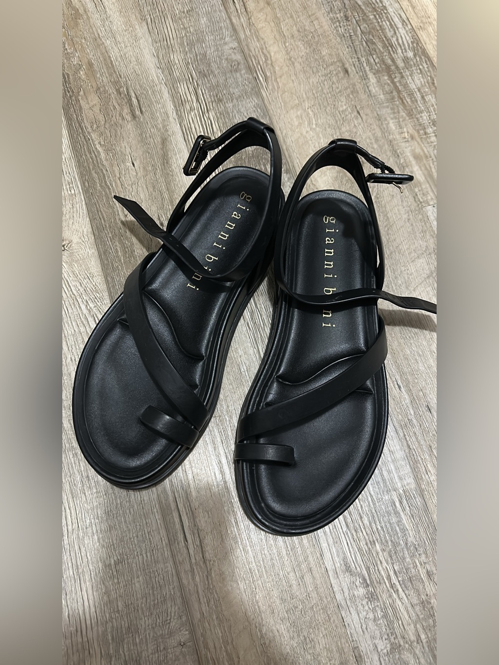 Gianni Bini Black Strappy Leather Sandals